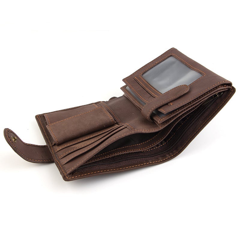 Portefeuille vintage en cuir PU à trois volets et à plusieurs fentes